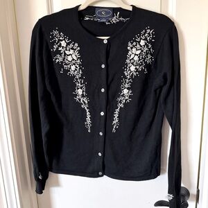 Vintage Silk Floral embroidered small button thin cardigan sweater